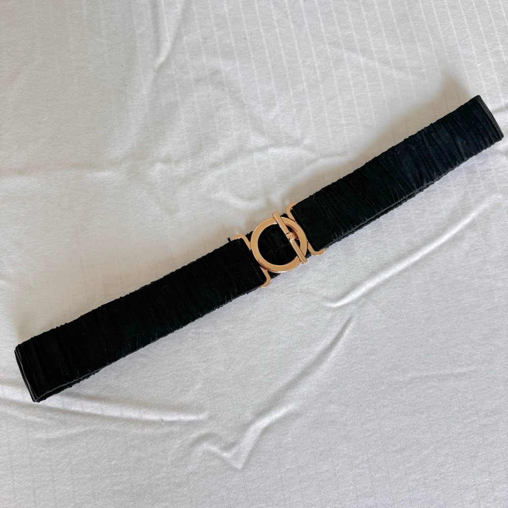 Black Elastic Belt with Gold Buckle